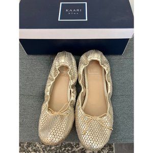 Kaari Blue Metallic 'Carly' Gold Flats Size 8